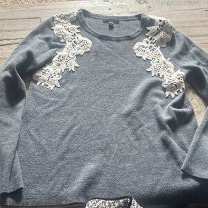 J. Crew Gray Sweater with Cream Lace Detail